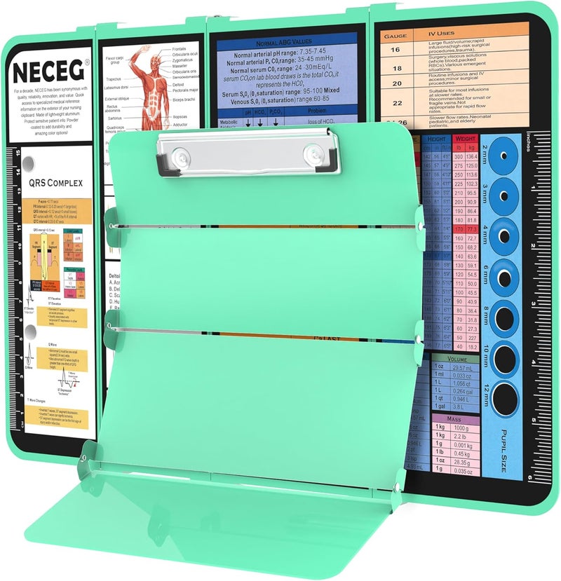 NECEG Nursing Clipboard Foldable-4 Layers Aluminum Nurse Foldable Clipboard Nursing Medical Edition Cheat Sheets, Pocket Size Pen Clip for Nurses Students School and Doctors- Mint Christmas Gifts Idea - Image 1